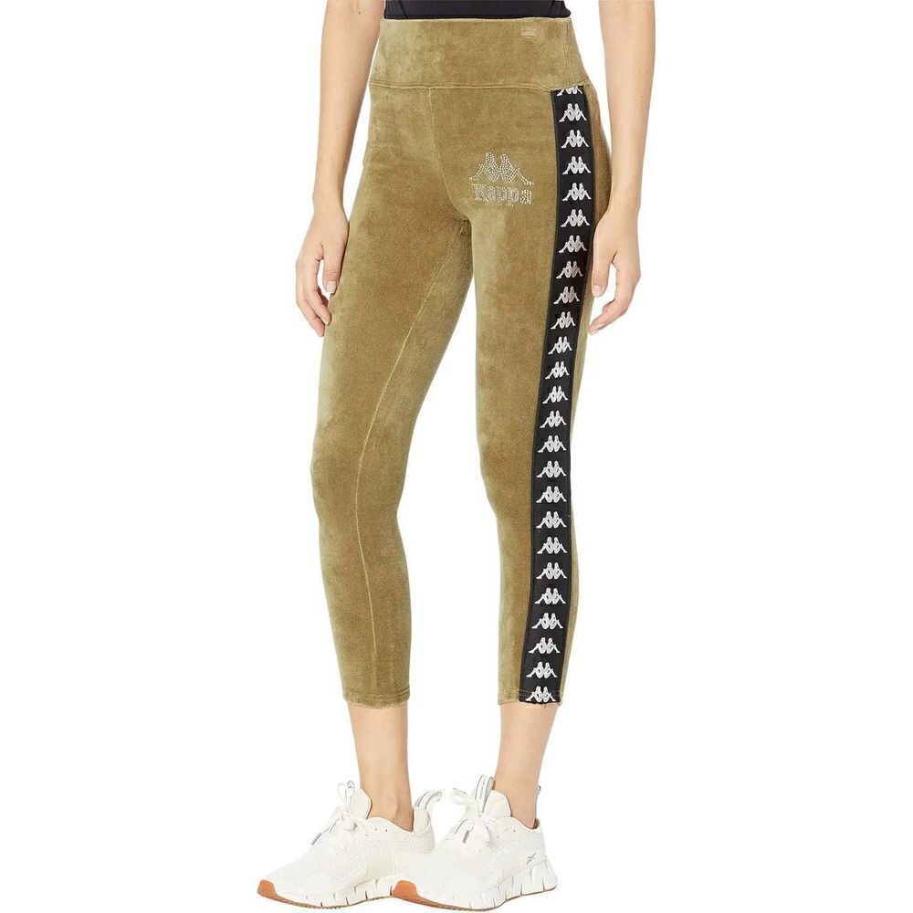 Kappa Olive Green 222 Banda Stele Rhinestone Leggings, L NWT